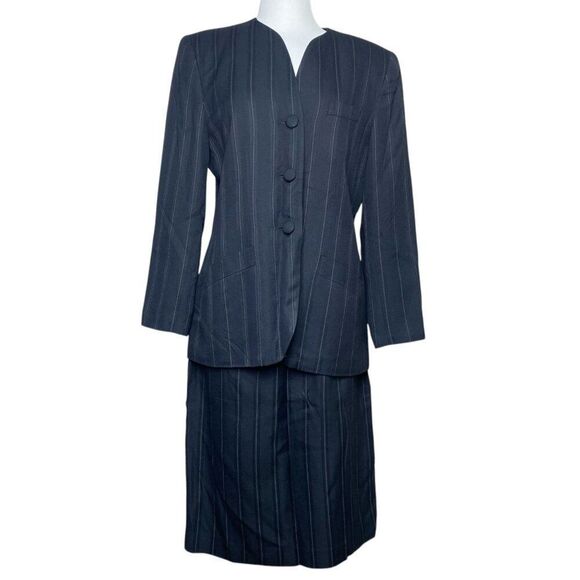Le Suit Suit Skirt Black White pin Stripe Size 10 - Picture 1 of 8